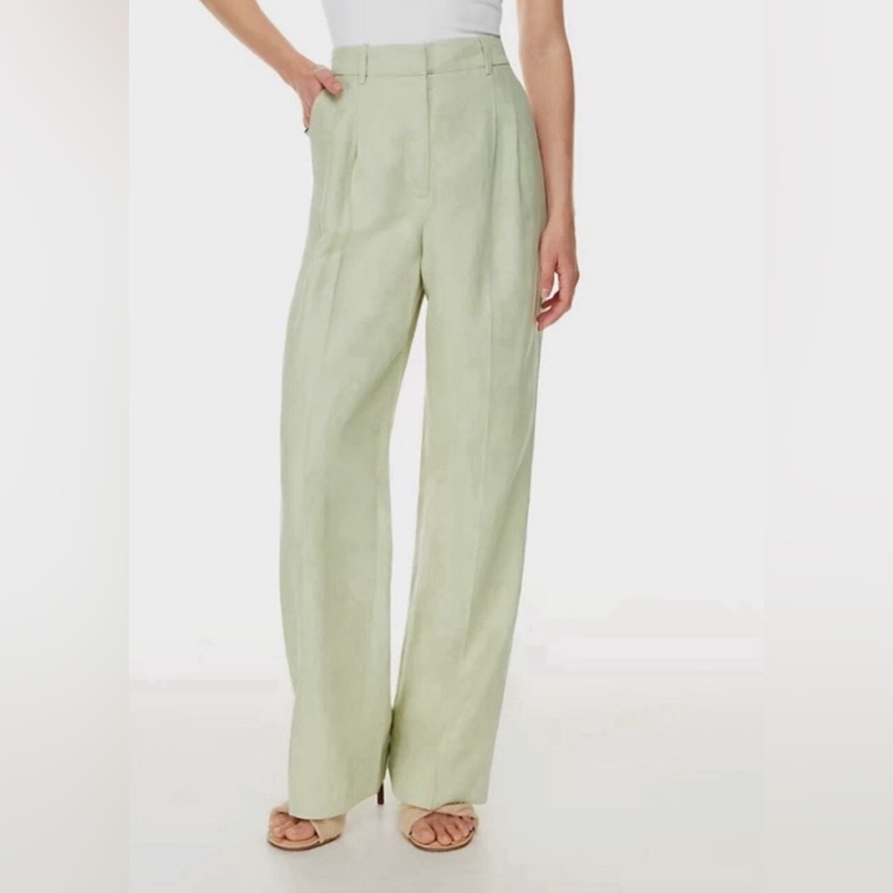 Aritzia Wilfred Effortless Linen Pants Light Sage Green